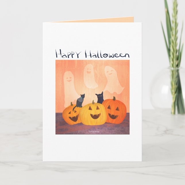 Halloween-inbjudan eller hälsning till katter/spök helgkort (Framsida)