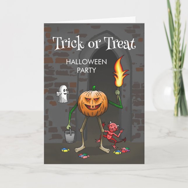 Halloween-inbjudan för bus eller godis inbjudan (Framsida)