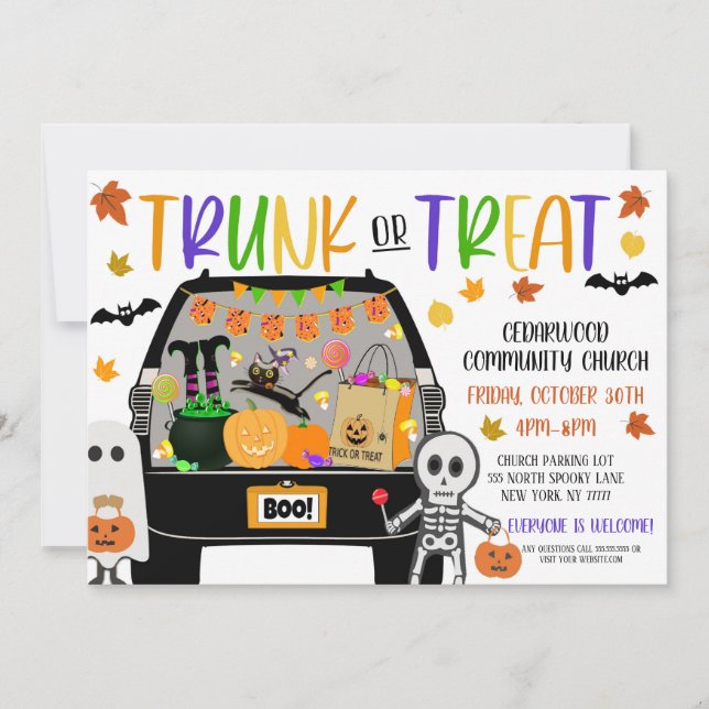 Halloween-inbjudan för 'Trunk or Treat'-event Inbjudningar (Framsida)