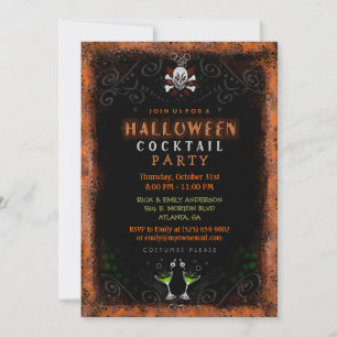 Halloween Inbjudan - Gräns med Skull och ockstjärt
