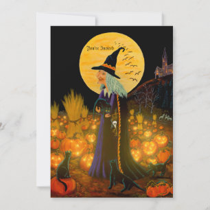 Halloween-inbjudan,häxa i Jack-O-Lantern pa Inbjudningar