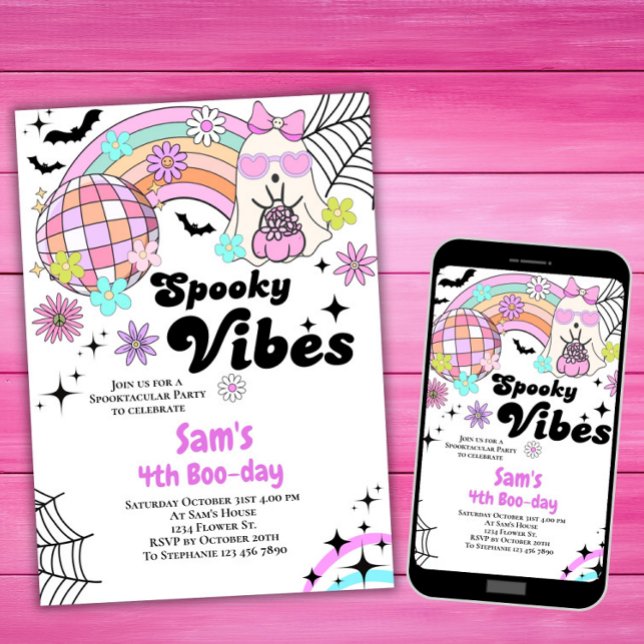 Halloween-inbjudan Kid Cute Retro Ghost Birthday Inbjudningar (Skapare uppladdad)