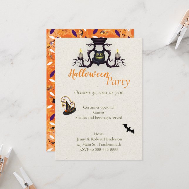 Halloween-inbjudan med fladdermöss inbjudningar (Fram/Back In Situ)