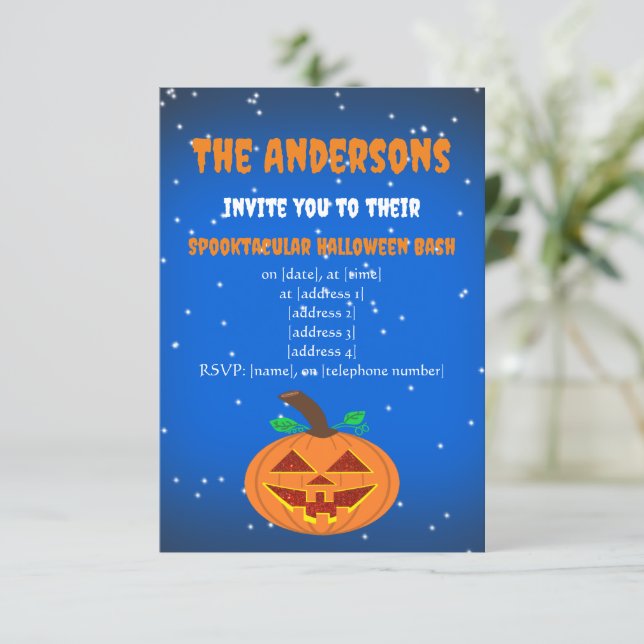 Halloween-inbjudan med rödögd pumpa inbjudningar (Stående Fram)