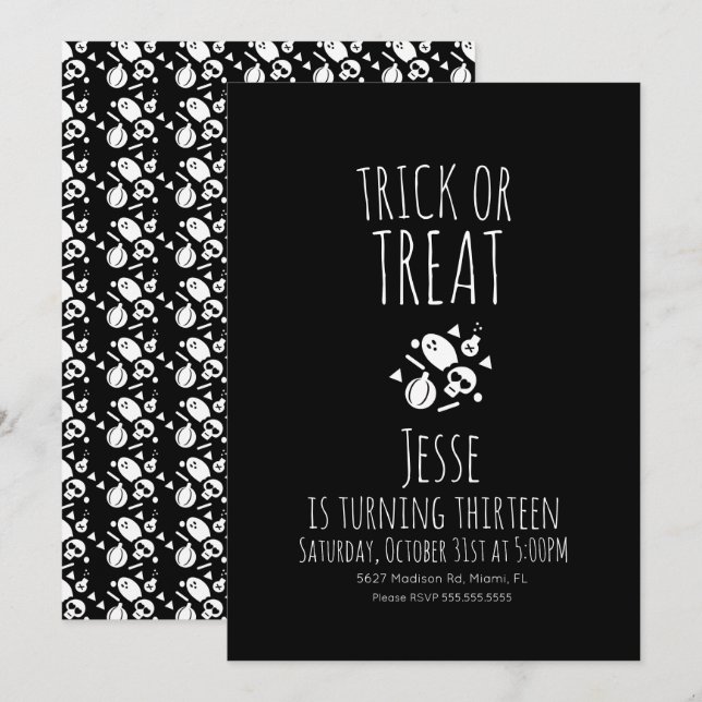 Halloween-inbjudan med spöke - Bus eller godis Inbjudningar (Fram/baksida)