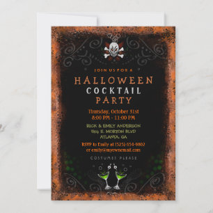 Halloween-inbjudan - Ram med dödskalle & cocktails Inbjudningar