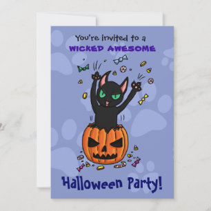 Halloween inbjudan svart kattlott från pumpa