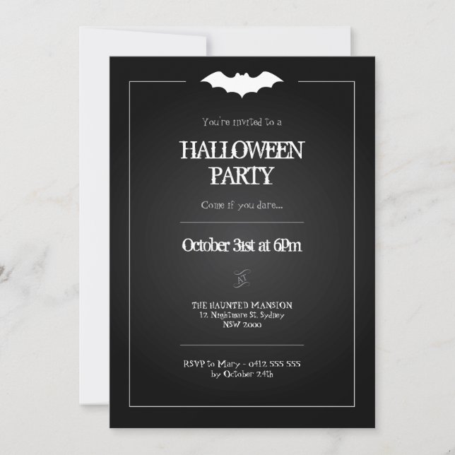 Halloween-inbjudan, Svartvitt Fladdermus tema Inbjudningar (Framsida)