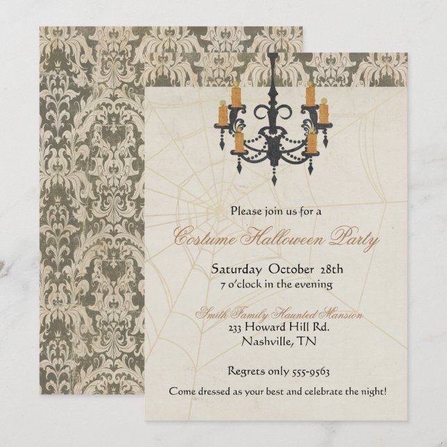 Halloween-inbjudan Taloky Chandelier Inbjudningar (Fram/baksida)