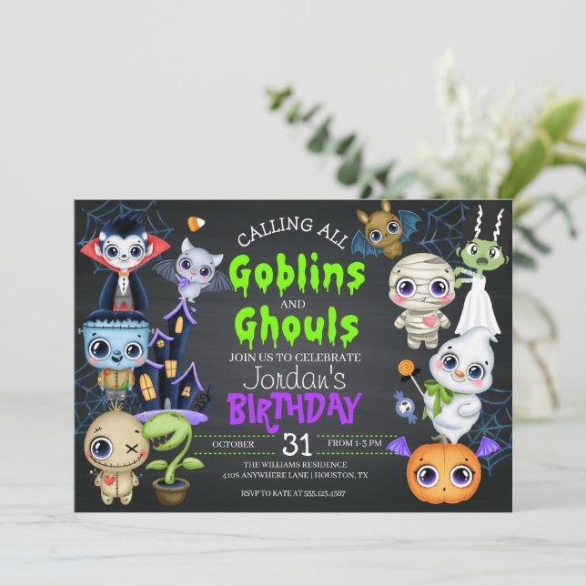 Halloween-inbjudan till födelsedagsfesten inbjudningar (Stående Fram)