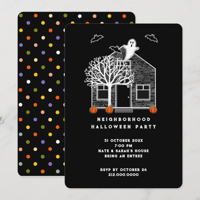 Halloween-inbjudan till grannskapsfest inbjudningar (Fram/baksida)