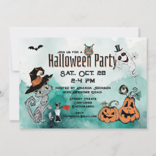 Halloween-inbjudan till katt och värd-dörr inbjudningar