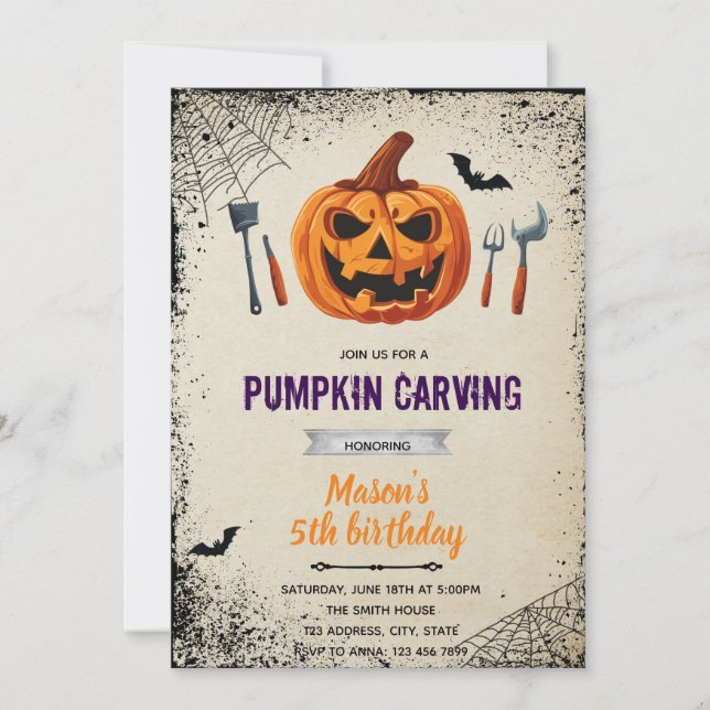 Halloween-inbjudan till pumpa carving inbjudningar (Framsida)
