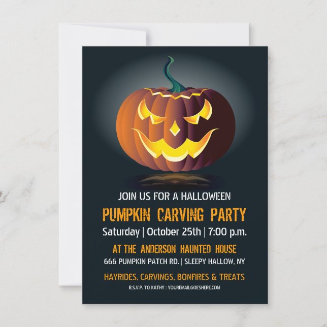 Halloween-inbjudan till pumpa-snidar-fest inbjudningar (Framsida)