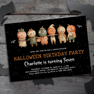Halloween-inbjudan till pumpafödelsedagsfest för b inbjudningar