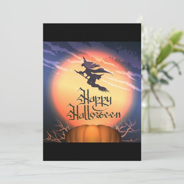 Halloween-inbjudan till Witch Broom Pumpkin Inbjudningar (Stående Fram)