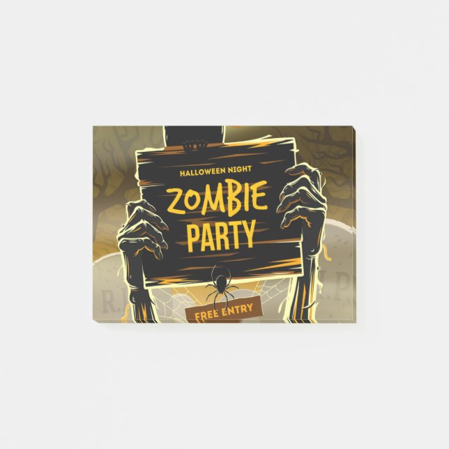 Halloween-inbjudan till zombie-fest post-it block (Framsida)