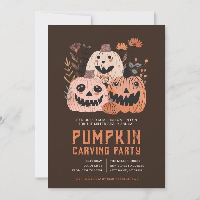 Halloween-inbjudningar till pumpa-gravefest inbjudningar (Framsida)