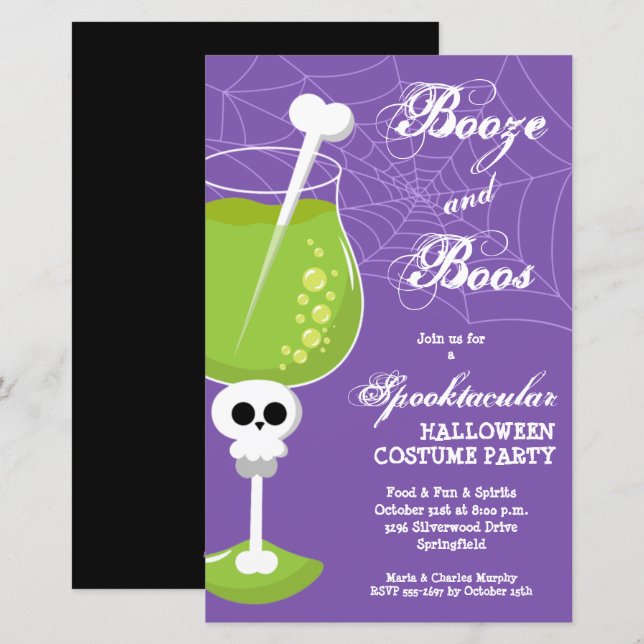Halloween-inbjudningar till Sprit och Boos budget (Fram/baksida)