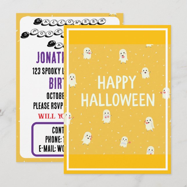 Halloween-inbjudningskort med söt Spöken! Inbjudningar (Fram/baksida)