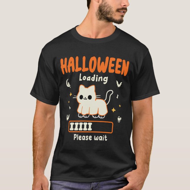 Halloween-inläsning Vänta lite svart katt T Shirt (Framsida)