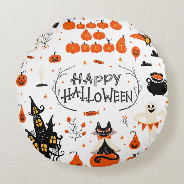 Halloween-inslag. Halloween-klipp med Rund Kudde (Framsidan)