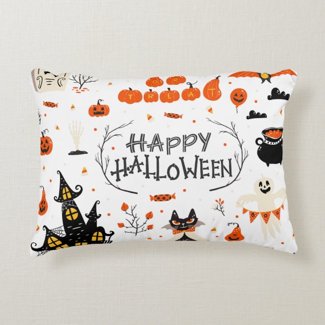 Halloween Inslag Vintage Set Design Prydnadskudde (Framsidan)