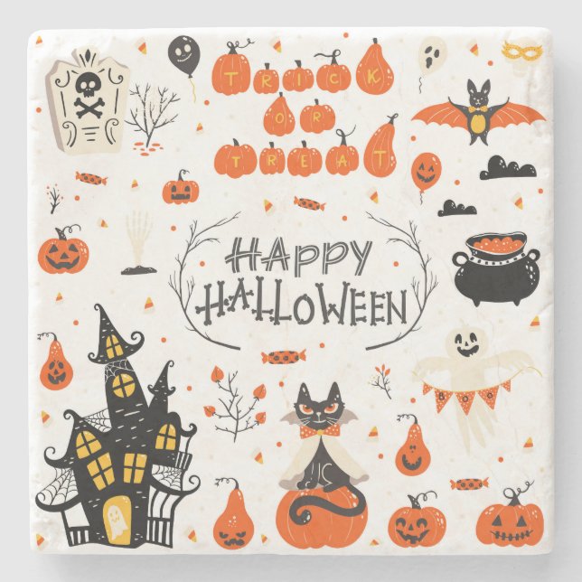 Halloween Inslag Vintage Set Design Stenunderlägg (Framsidan)