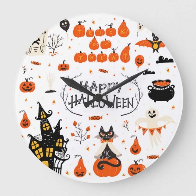 Halloween Inslag Vintage Set Design Stor Klocka (Framsida)