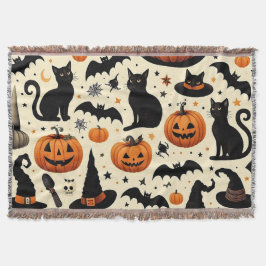 Halloween-inspirerat mönster med svart katt och pu filt