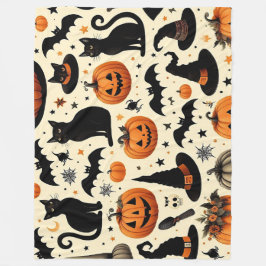 Halloween-inspirerat mönster med svart katt och pu fleecefilt