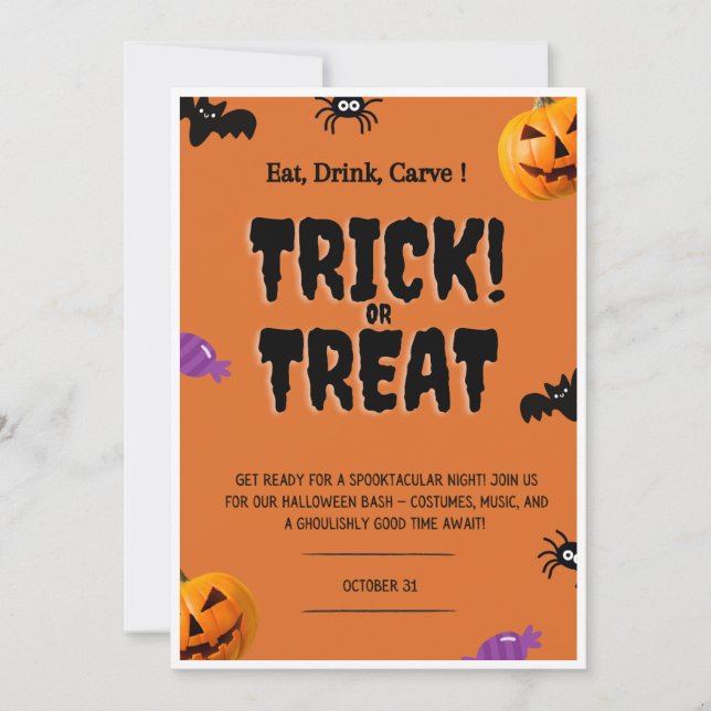 halloween invitations, Trick or Treat Inbjudningar (Framsida)