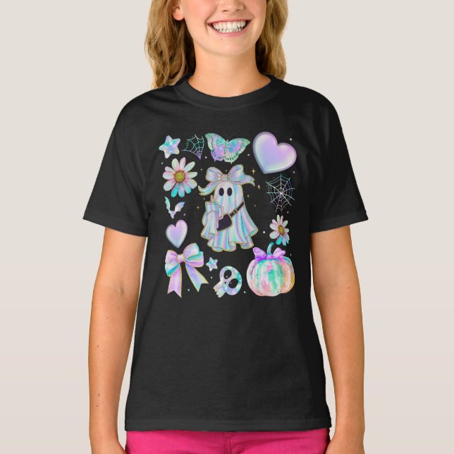 Halloween-Iridescent tie dye Neon Spökflicka T Shirt (Framsida)