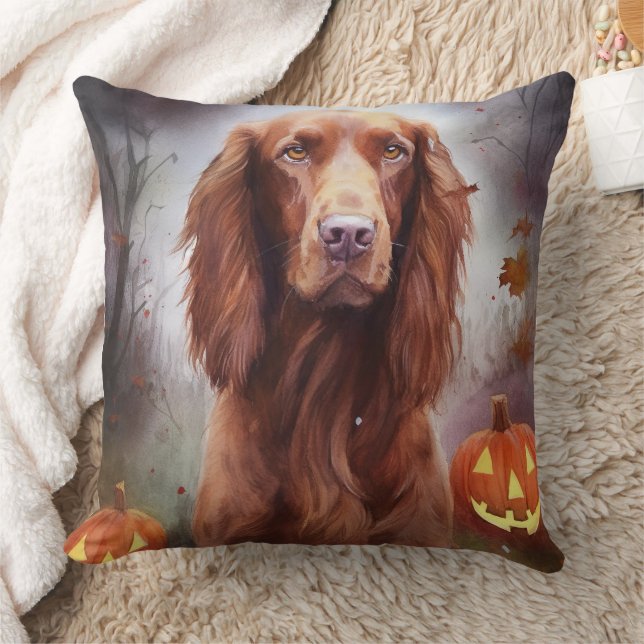 Halloween Irish Red Setter with Pumpkins Scary Kudde (Filt)