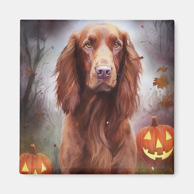 Halloween Irish Red Setter with Pumpkins Scary Magnet (Framsidan)