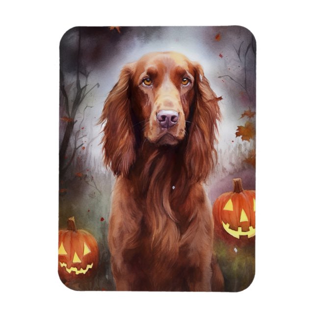 Halloween Irish Red Setter with Pumpkins Scary Magnet (Vertikal)