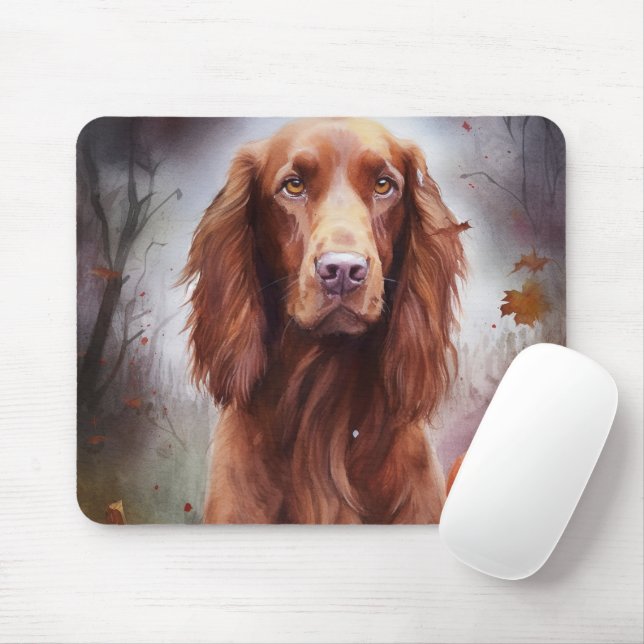 Halloween Irish Red Setter with Pumpkins Scary Musmatta (Med mus)