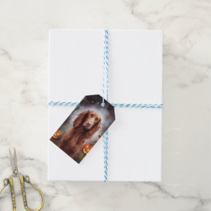 Halloween Irish Red Setter with Pumpkins Scary Presentetikett