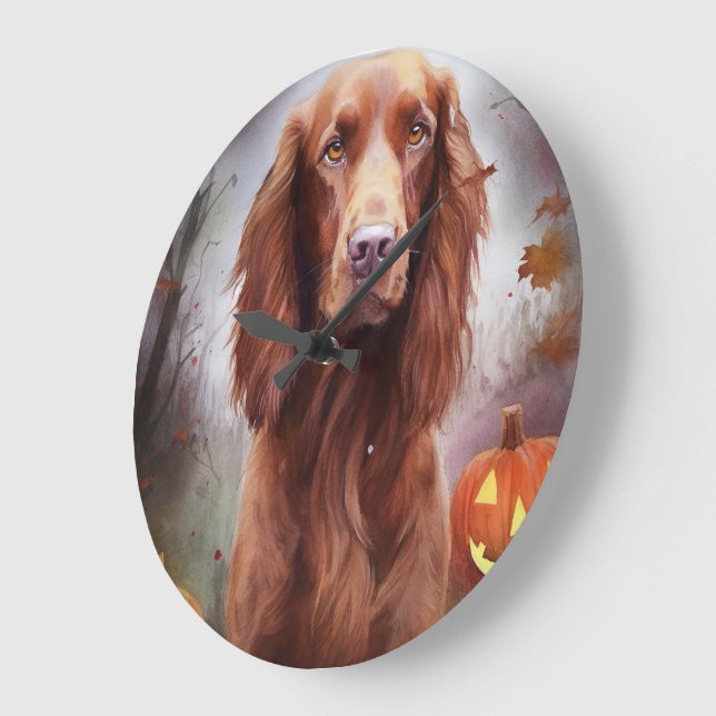 Halloween Irish Red Setter with Pumpkins Scary Stor Klocka (Vinkel)