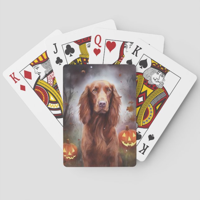 Halloween irländsk röd setter med pumpor läskig  casinokort (Baksidan)
