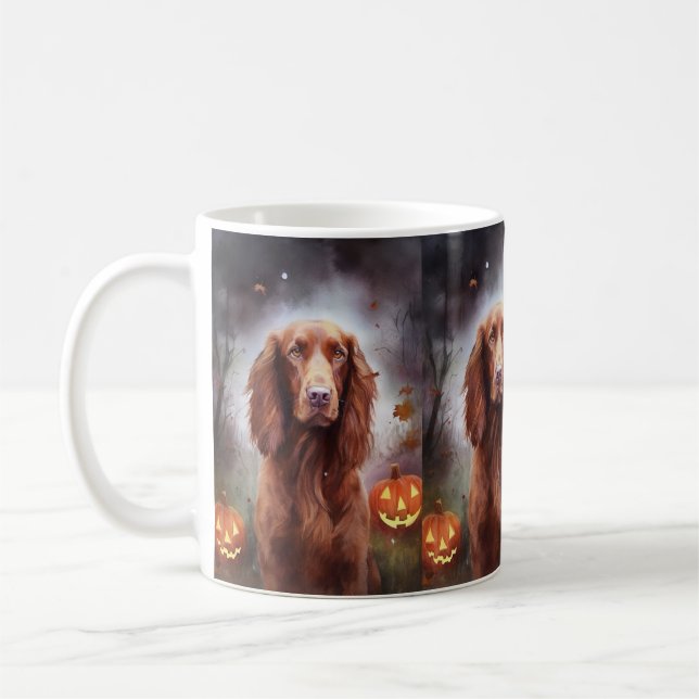 Halloween irländsk röd setter med pumpor Skräckinj Kaffemugg (Vänster)