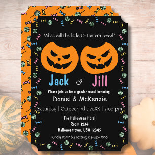 Halloween Jack eller Jill O-Lantern Gender Reveal Inbjudningar