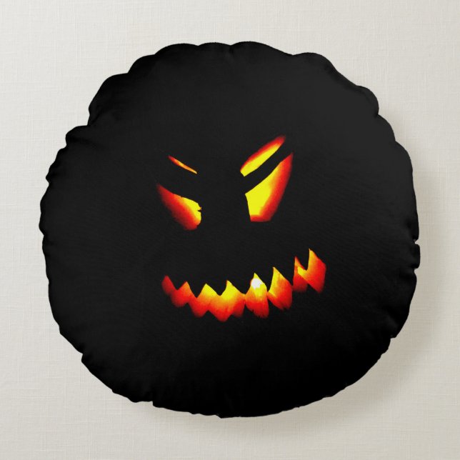 Halloween Jack-O-Lantern Ansikte Pillow 2 Sidoutsk Rund Kudde (Framsidan)