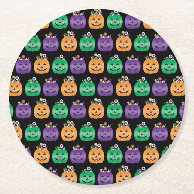 Halloween Jack o lantern Candy Pail Underlägg Papper Rund (Framsidan)
