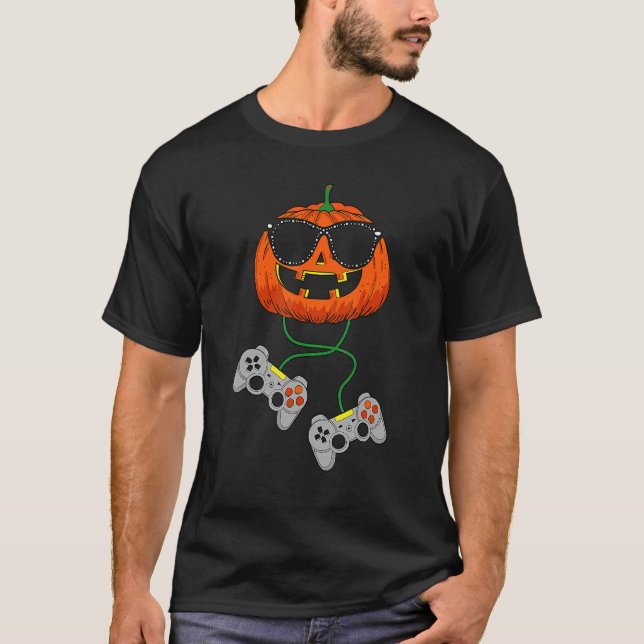 Halloween Jack o lantern Gamer Boys Kids Manar Hal T Shirt (Framsida)