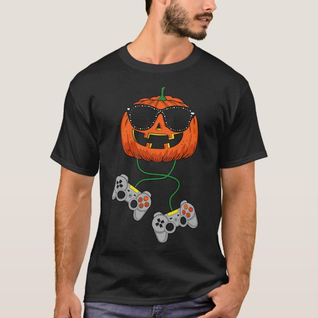 Halloween Jack o lantern Gamer Boys Kids Manar Rol T Shirt (Framsida)