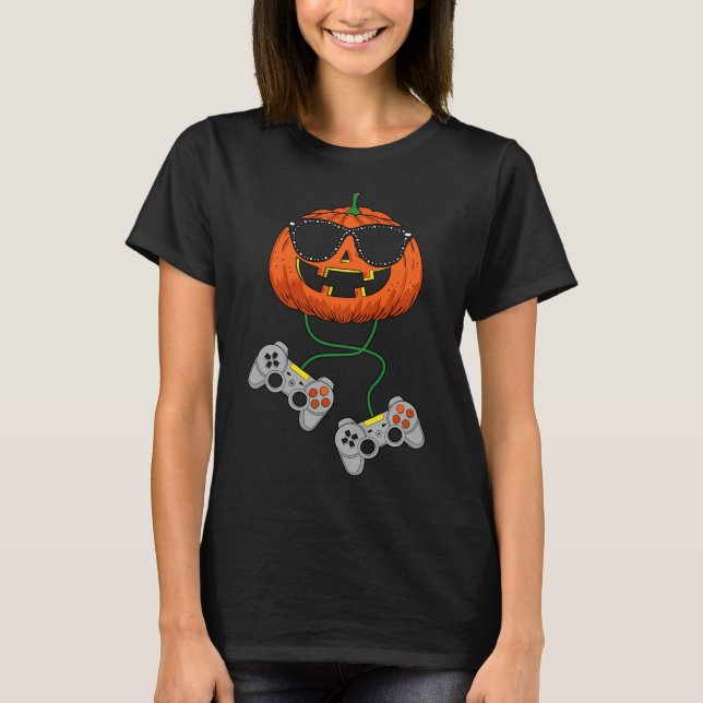 Halloween Jack o lantern Gamer Boys Kids Manar Rol T Shirt (Framsida)