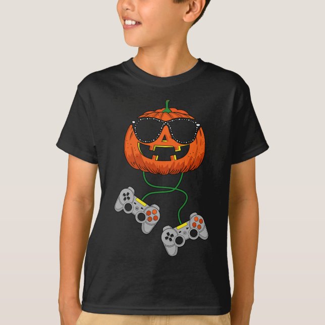 Halloween Jack o lantern Gamer Boys Kids Manar Rol T Shirt (Framsida)