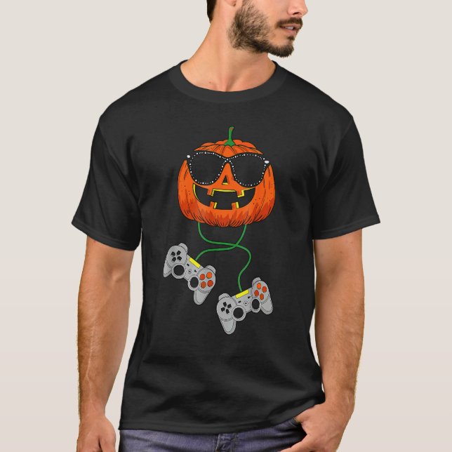 Halloween Jack O Lantern Gamer Boys Kids Men  Hall T Shirt (Framsida)