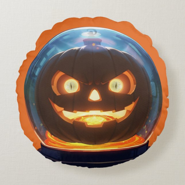 Halloween Jack-o-Lantern Globe Rund Kudde (Framsidan)
